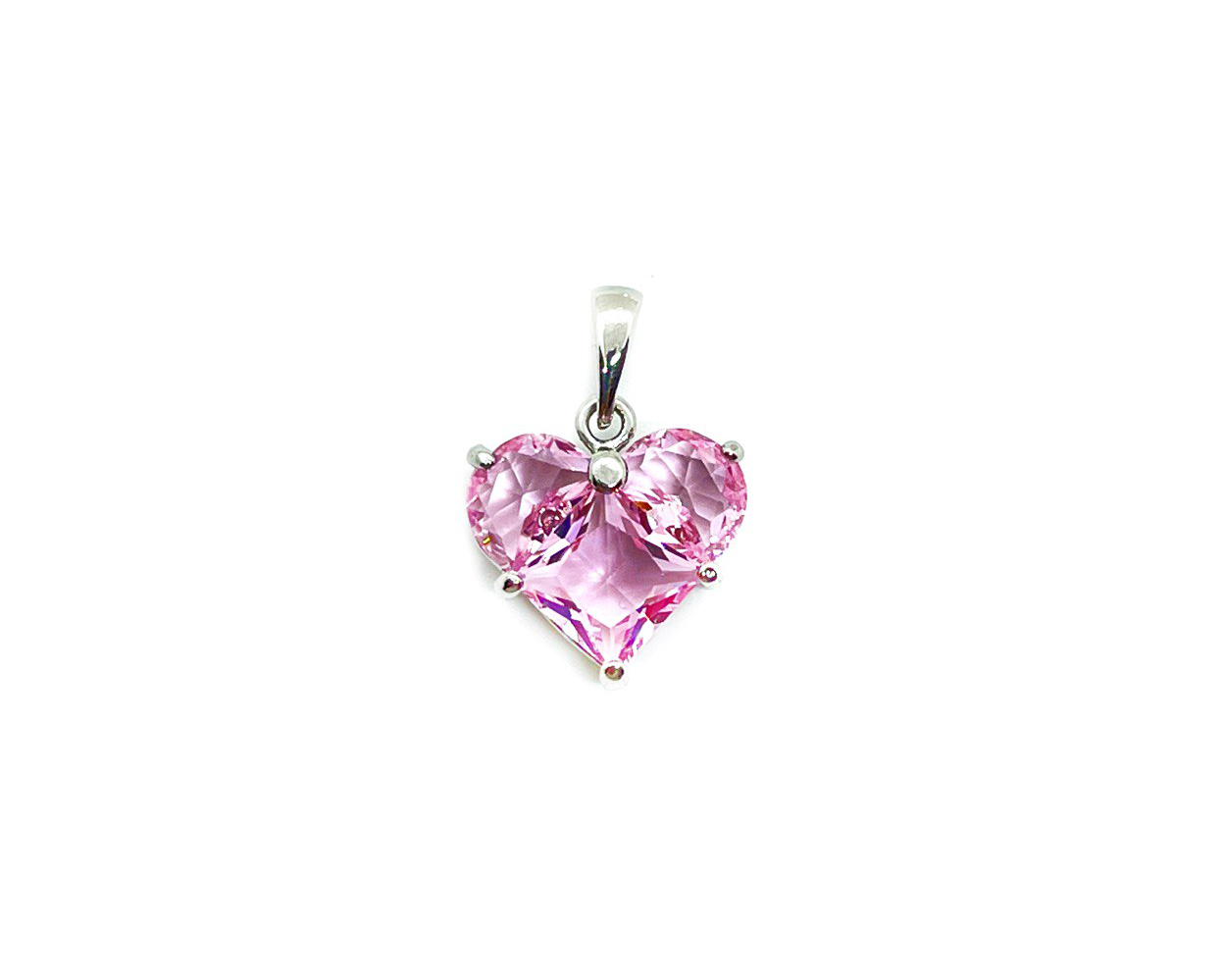Подвеска Сердце с розовыми фианитами цвет серебро размер 15*14мм+5мм бейл Серебро